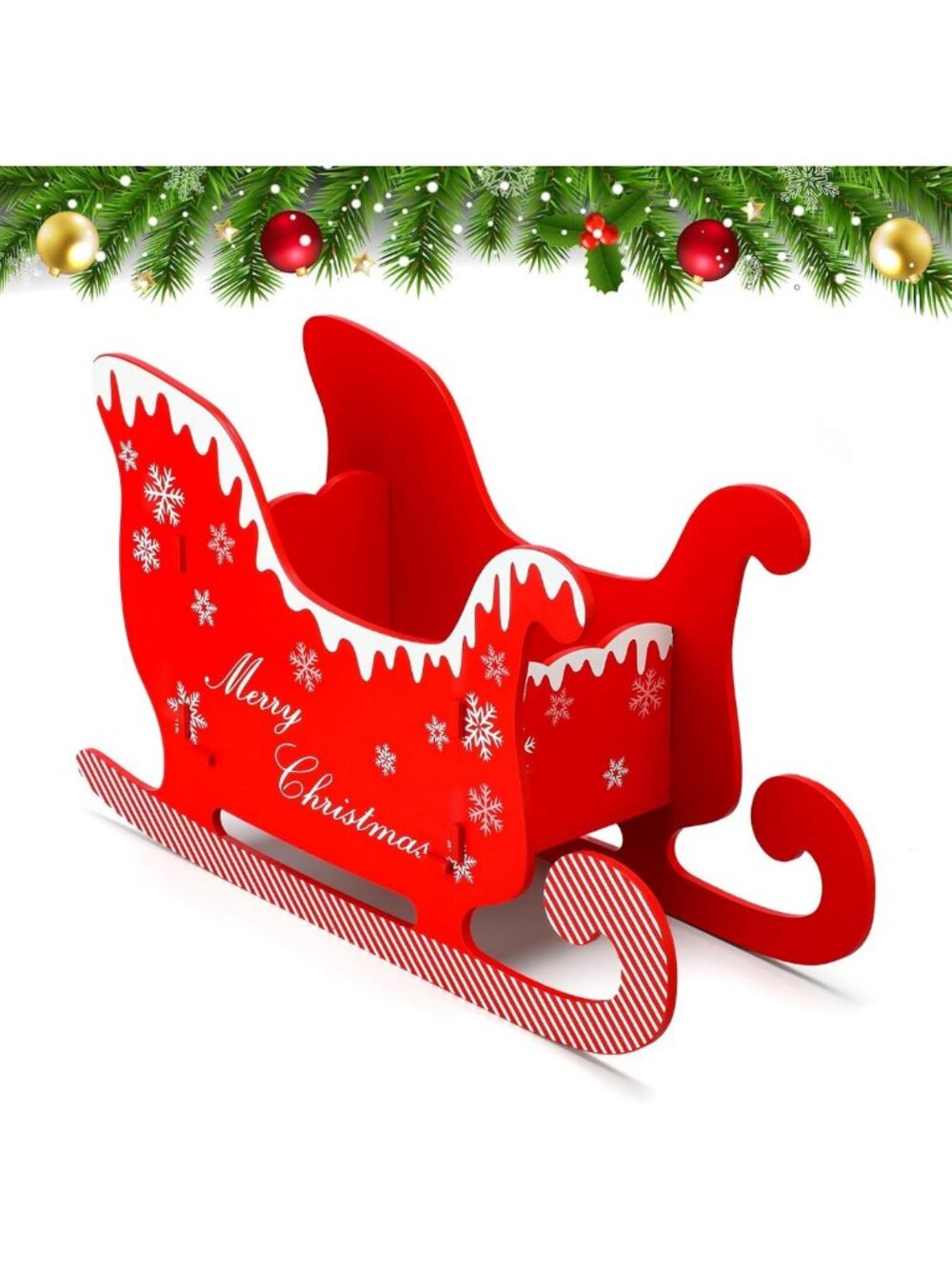 Christmas Santa Sleigh Indoor Decor - 19x11x6.3 Inches Holiday Decoration